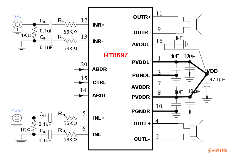 禾润双声道D类音频功放：HT8697(图3)