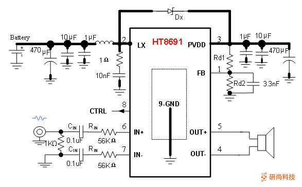 禾润内置升压音频功放：HT8691(图3)